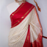 Ivory White & Crimson Red Kanchi Saree