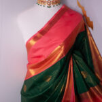 Coral Pink & Emerald Green Kanchi Saree