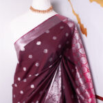 Wine Purple Semi kanchi Saree with Silver Zari Border
